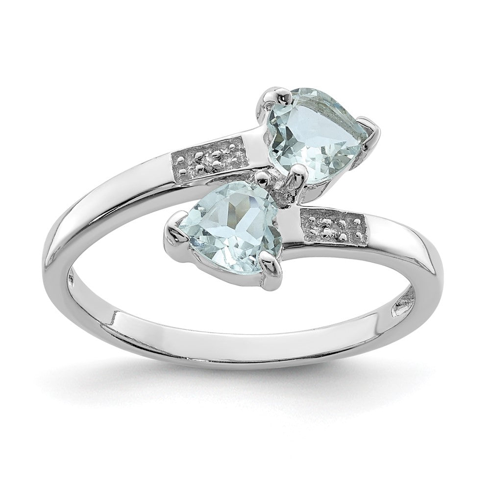 Image of ID 1 Sterling Silver Rhodium Aqua & Diamond Heart Ring