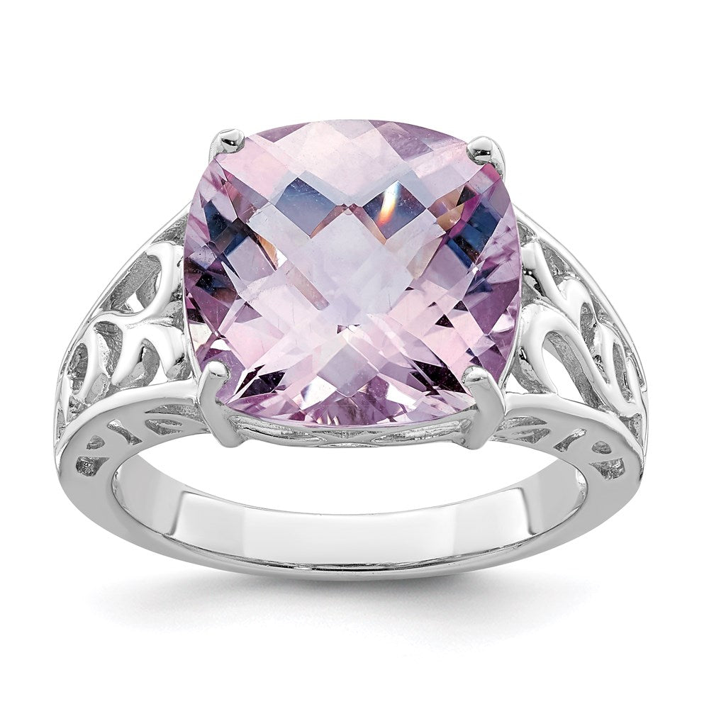 Image of ID 1 Sterling Silver Rhodium Checker-Cut Pink Quartz Ring