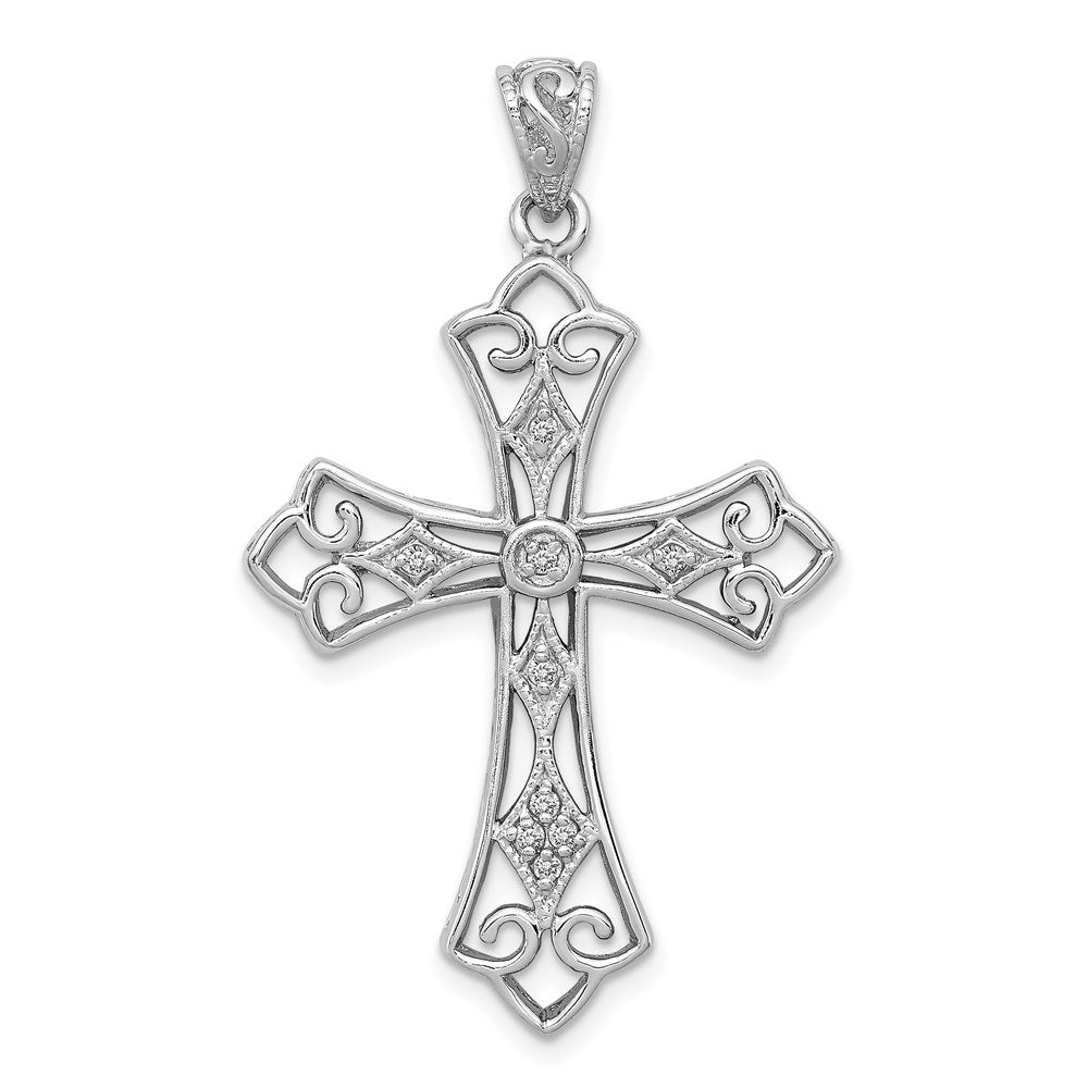 Image of ID 1 Sterling Silver Rhodium & Diamond Filigree Cross Pendant