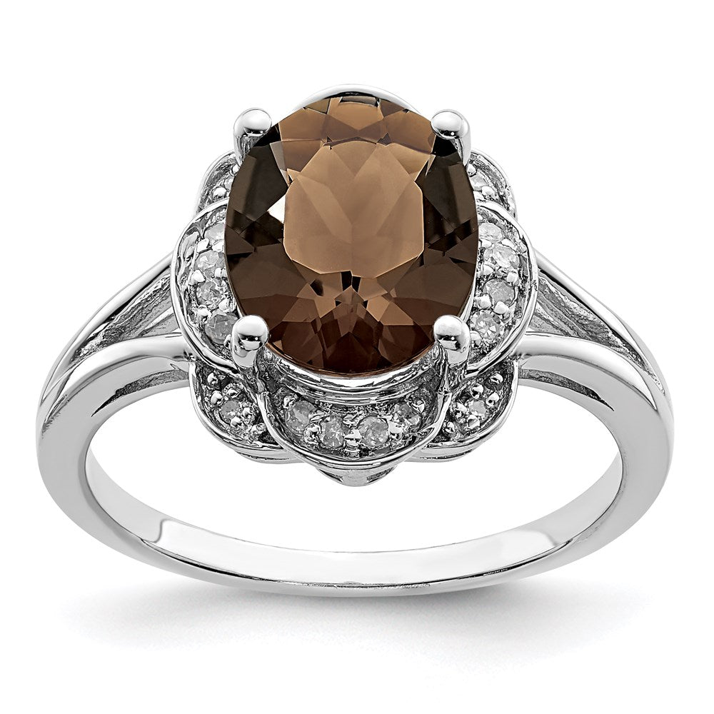 Image of ID 1 Sterling Silver Rhodium Diamond & Smoky Quartz Ring