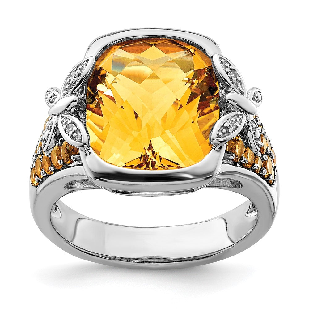 Image of ID 1 Sterling Silver Rhodium Diamond and Citrine Ring