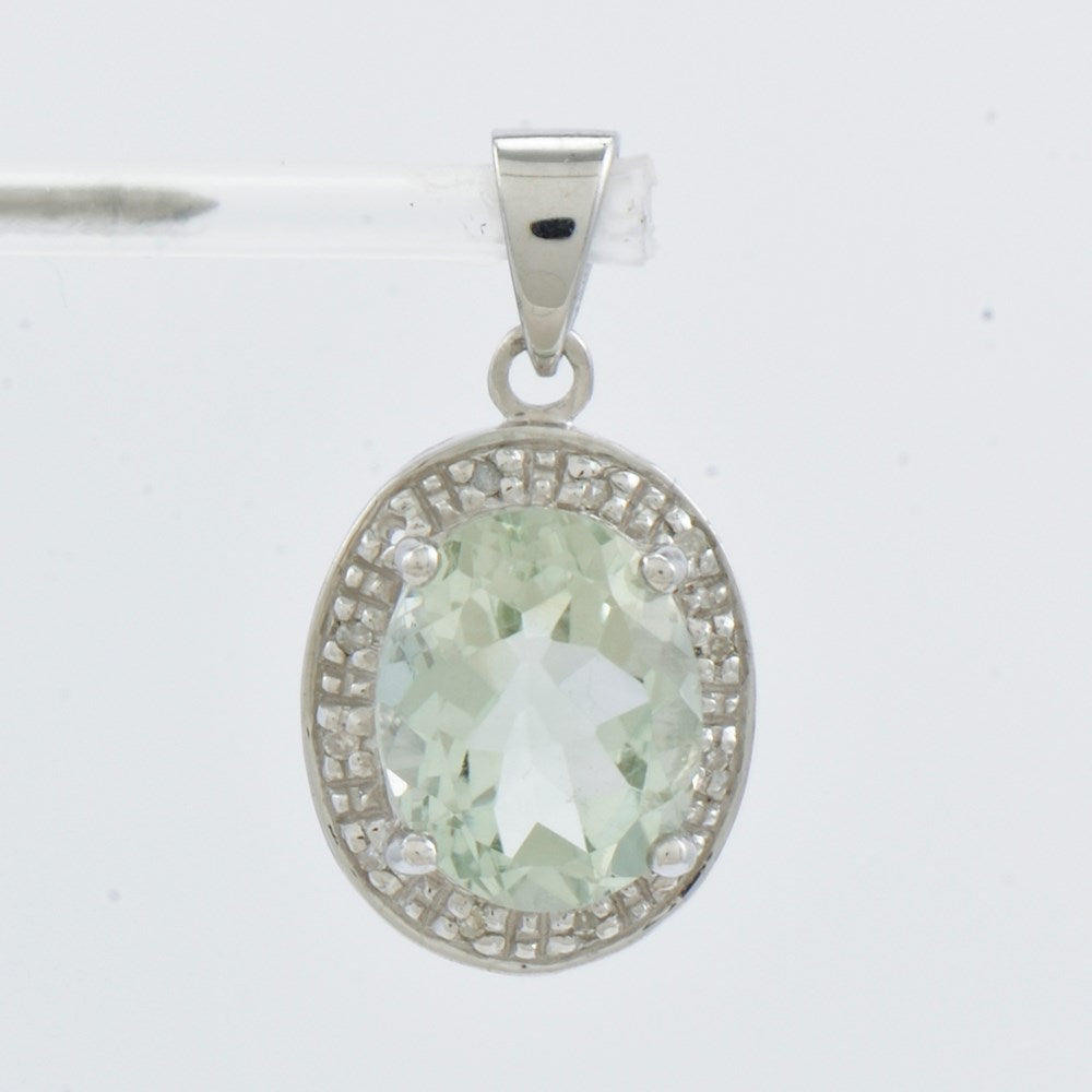 Image of ID 1 Sterling Silver Rhodium Green Quartz & Diamond Pendant