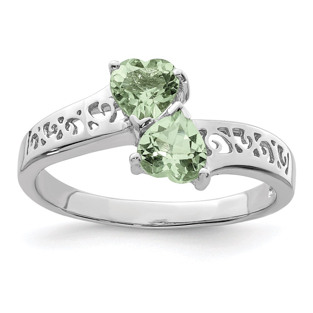 Image of ID 1 Sterling Silver Rhodium Green Quartz Heart Ring