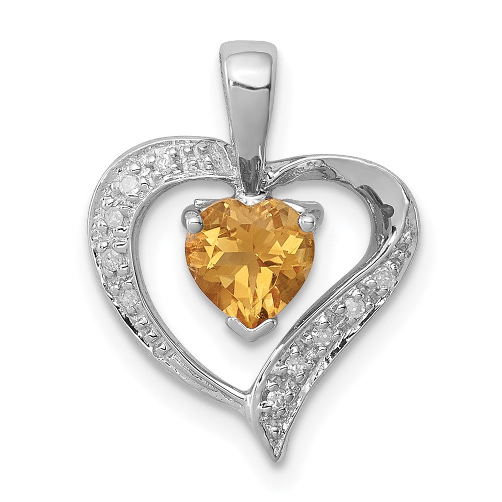 Image of ID 1 Sterling Silver Rhodium Heart Citrine & Diamond Heart Pendant