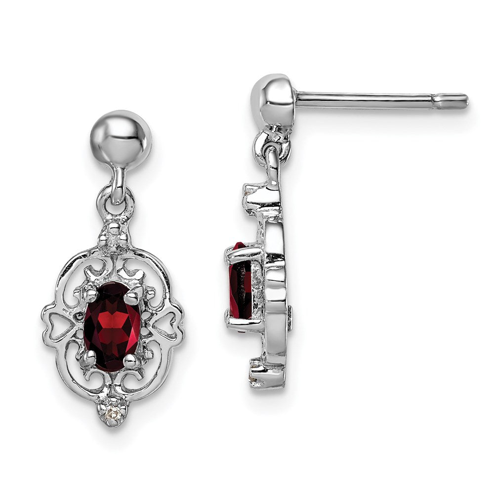 Image of ID 1 Sterling Silver Rhodium Pear Garnet and Diamond Post Earrings