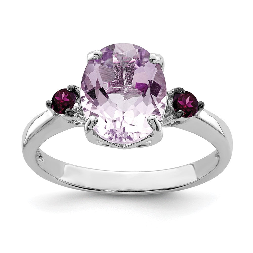 Image of ID 1 Sterling Silver Rhodium Pink Quartz & Rhodolite Garnet Ring