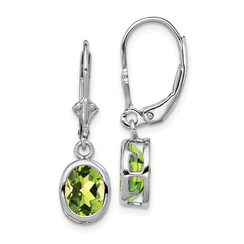 Image of ID 1 Sterling Silver Rhodium Plated 8x6mm Oval Peridot Leverback Earrings