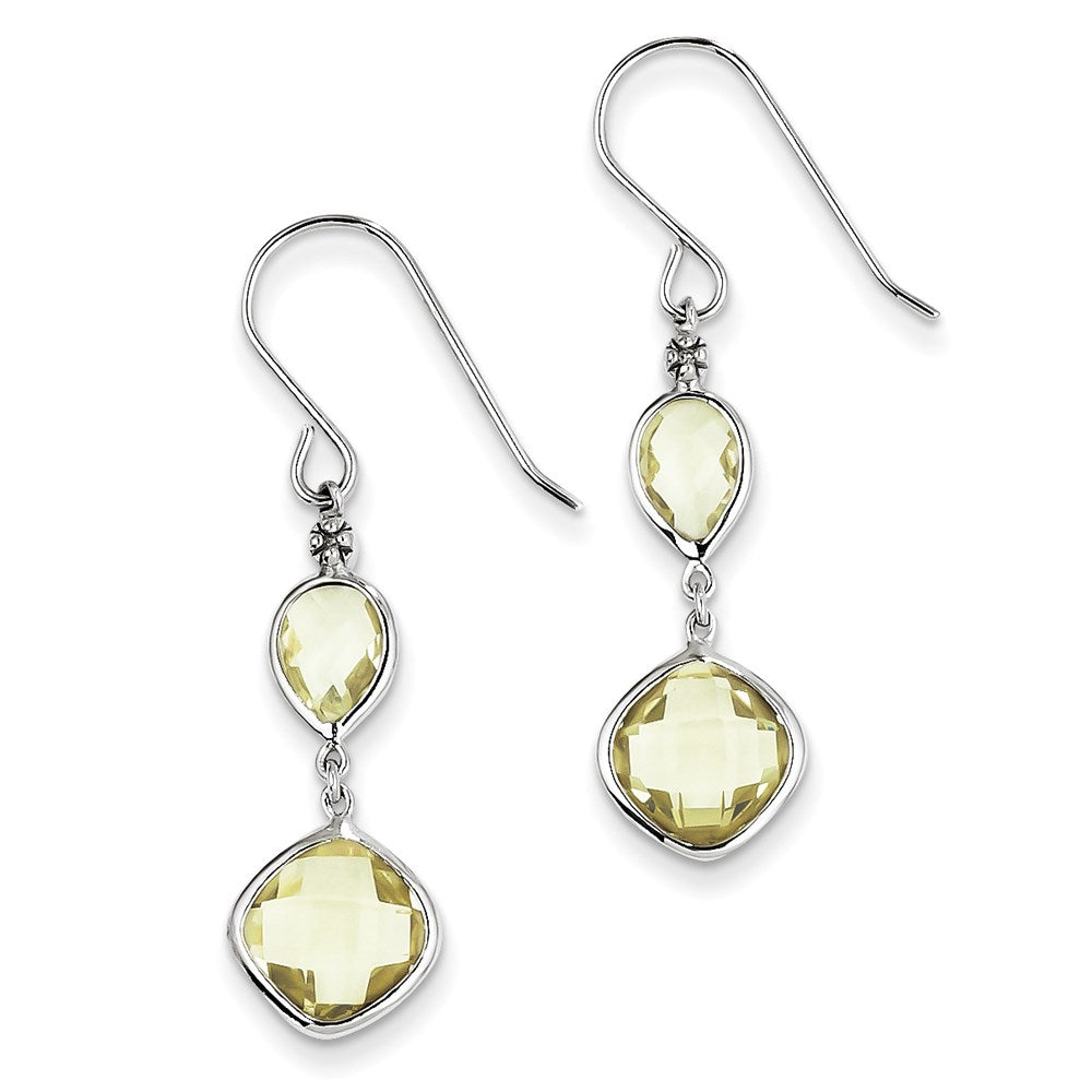 Image of ID 1 Sterling Silver Rhodium Plated Dia Lemon Quartz Dangle Earrings