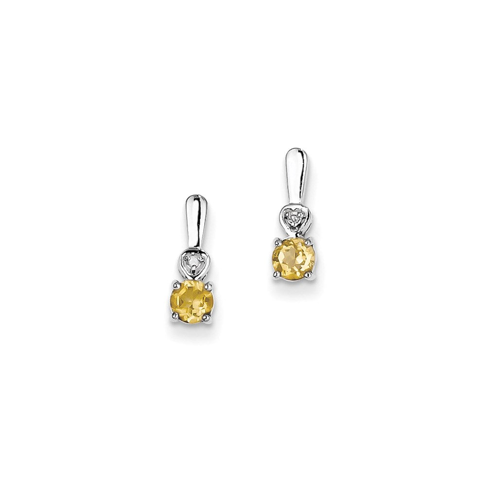 Image of ID 1 Sterling Silver Rhodium Plated Diamond & Citrine Post Earrings