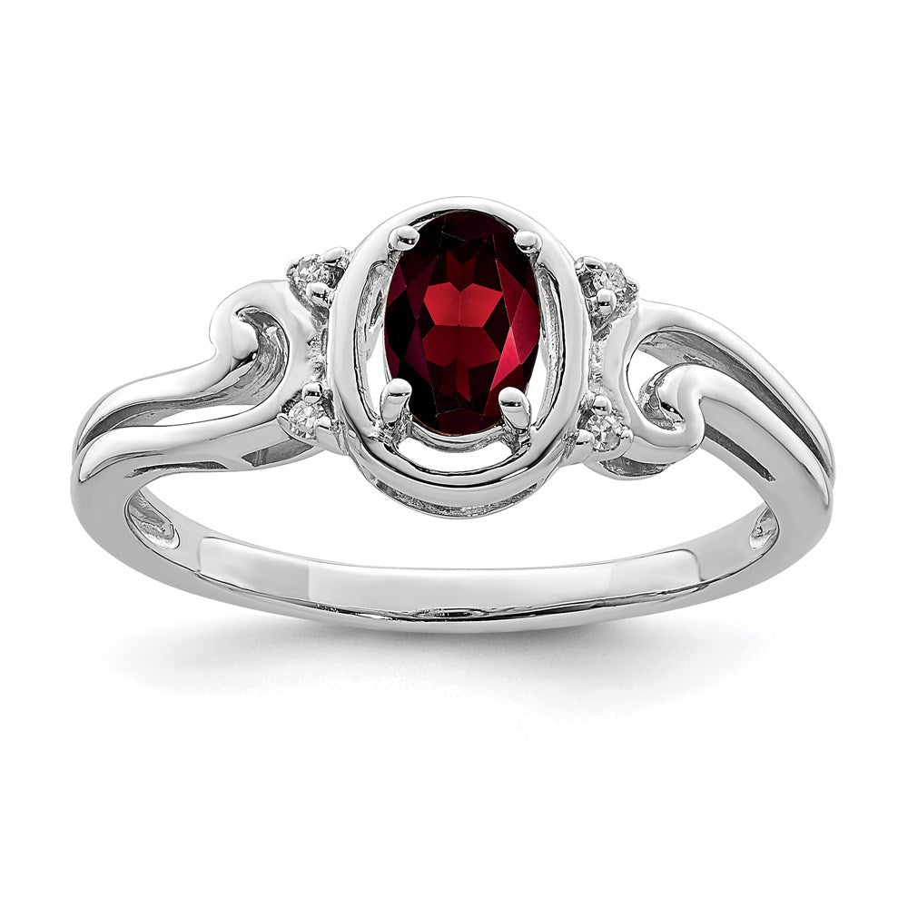 Image of ID 1 Sterling Silver Rhodium Plated Diamond & Garnet Oval Ring