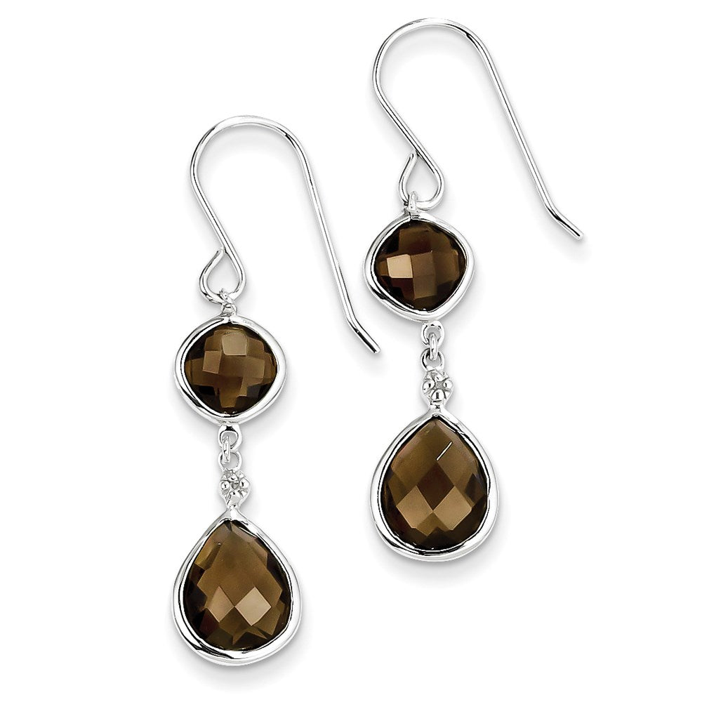 Image of ID 1 Sterling Silver Rhodium Plated Diamond Smoky Quartz Earrings