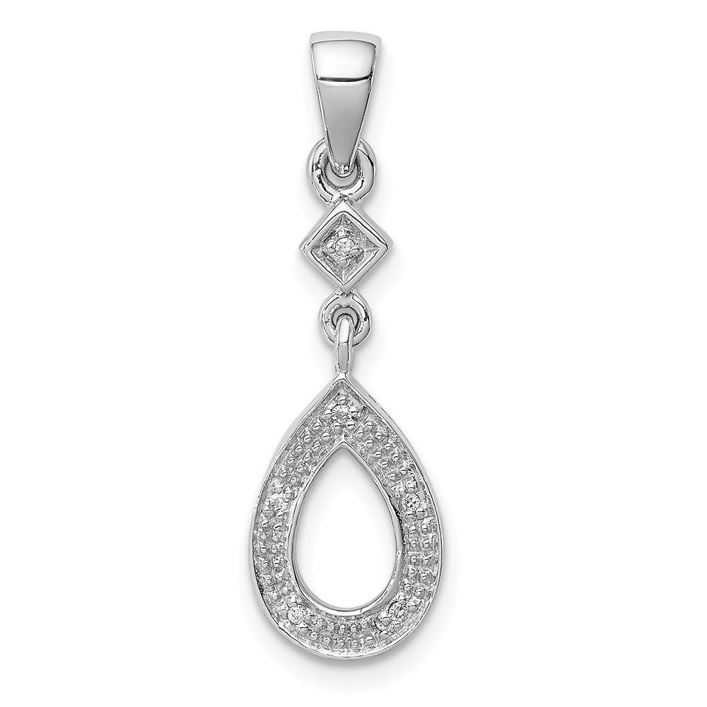 Image of ID 1 Sterling Silver Rhodium Plated Diamond Teardrop Dangle Pendant