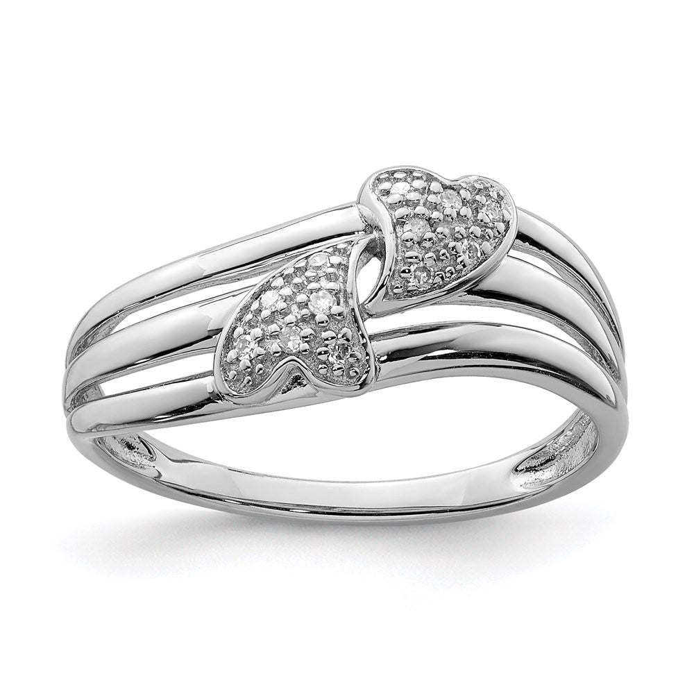 Image of ID 1 Sterling Silver Rhodium Plated Diamond Two Heart Ring