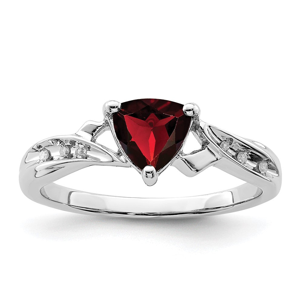 Image of ID 1 Sterling Silver Rhodium Plated Diamond and Garnet Heart Ring