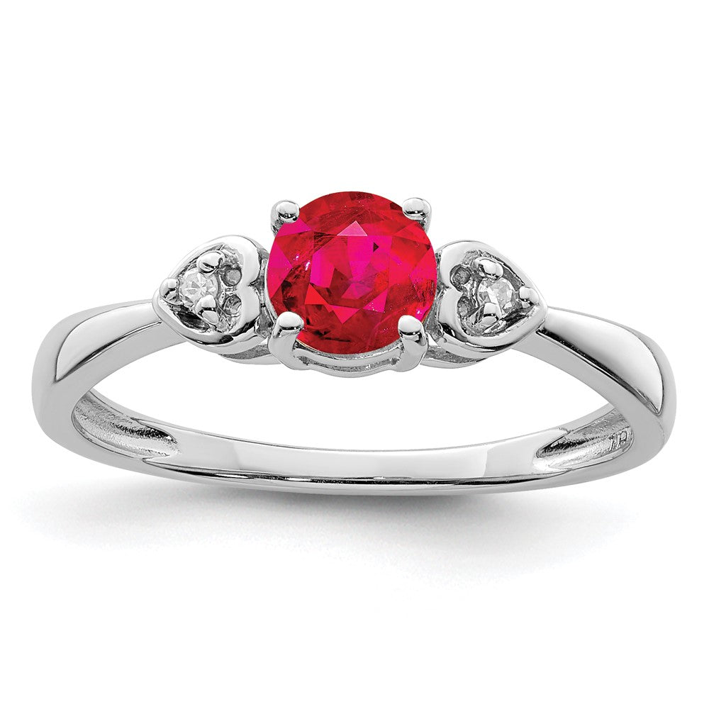 Image of ID 1 Sterling Silver Rhodium Plated Diamond and Ruby Ring