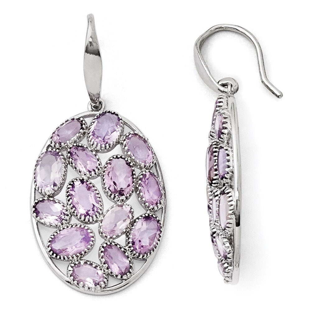 Image of ID 1 Sterling Silver Rhodium Plated Oval Amethyst Earrings