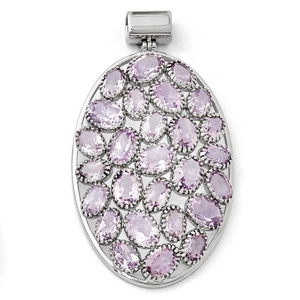 Image of ID 1 Sterling Silver Rhodium Plated Oval Amethyst Pendant