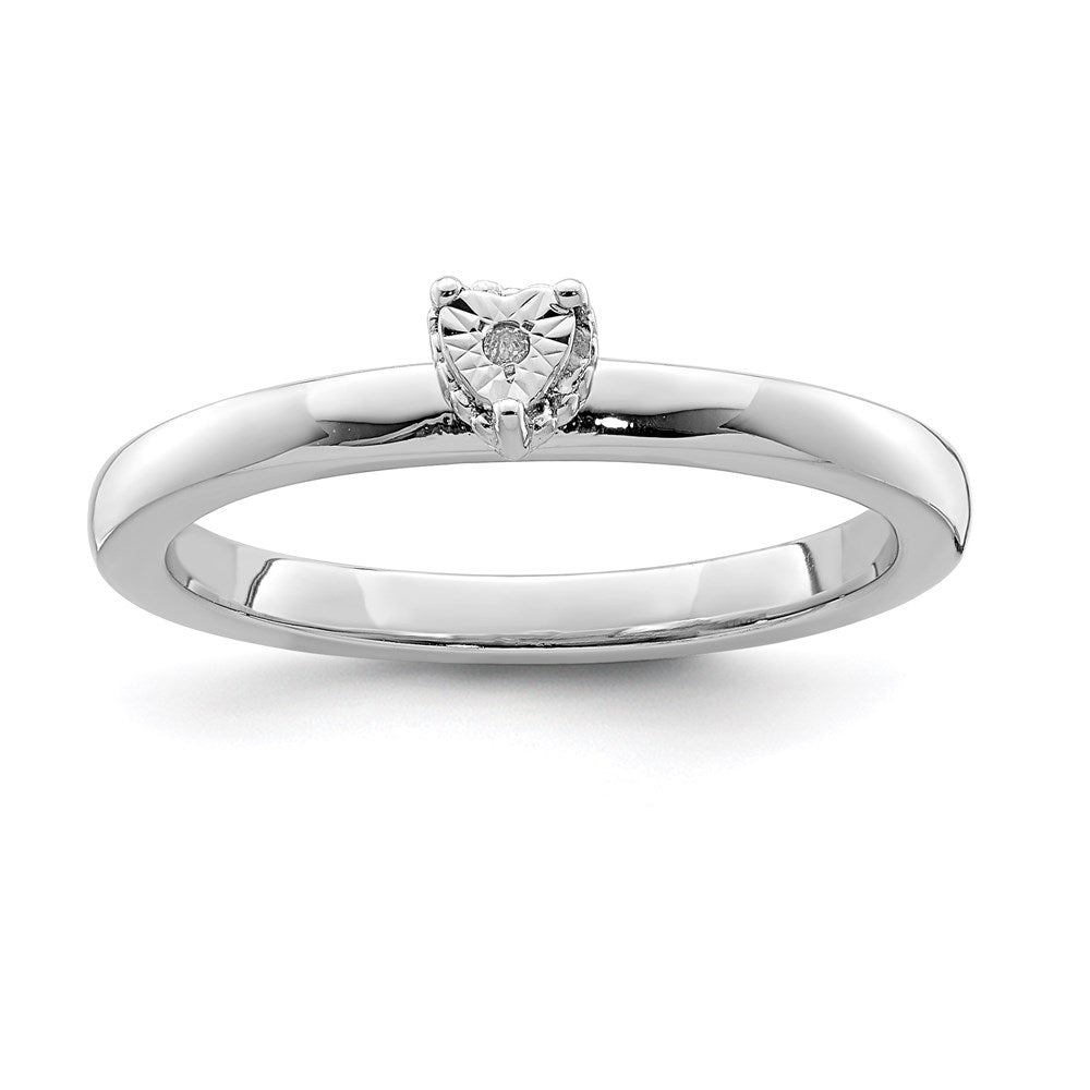 Image of ID 1 Sterling Silver Rhodium Plated Polished Diamond Heart Shape Ring