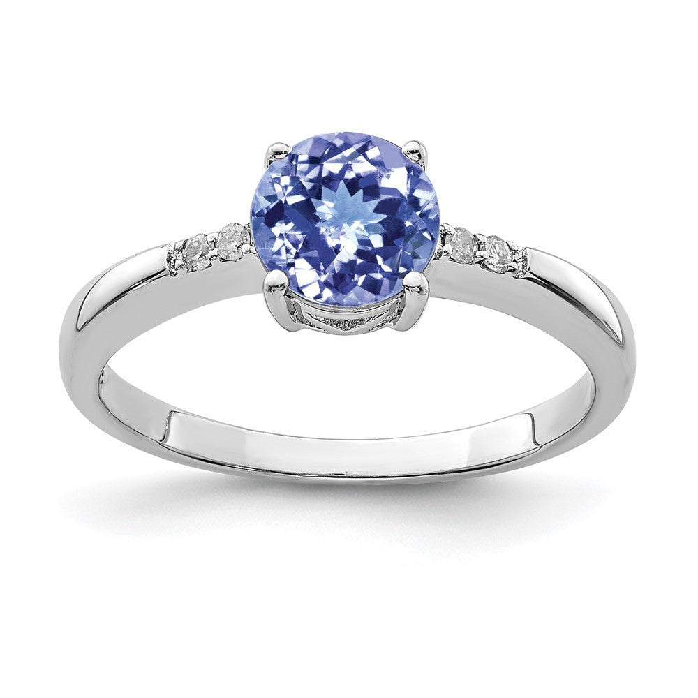 Image of ID 1 Sterling Silver Rhodium Round Tanzanite & Diamond Ring