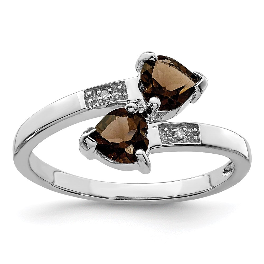 Image of ID 1 Sterling Silver Rhodium Smoky Quartz & Diamond Heart Ring