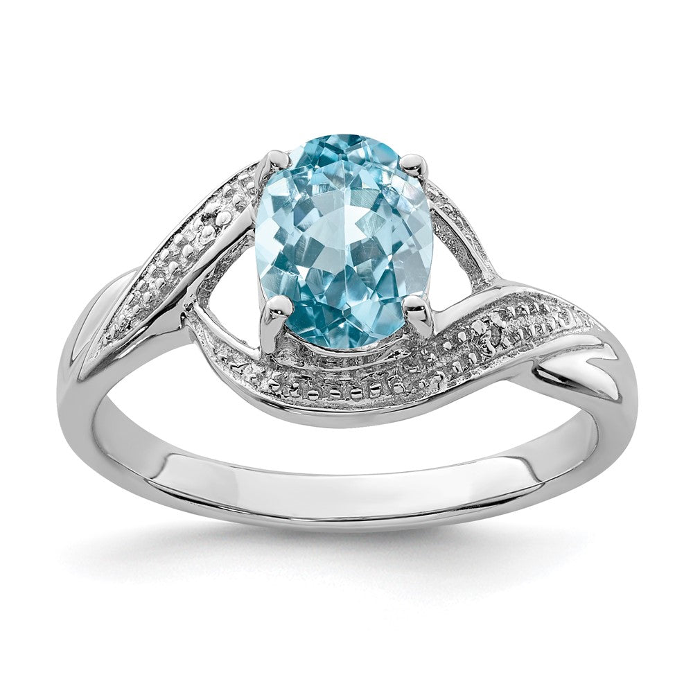 Image of ID 1 Sterling Silver Rhodium Swiss Blue Topaz & Diamond Ring