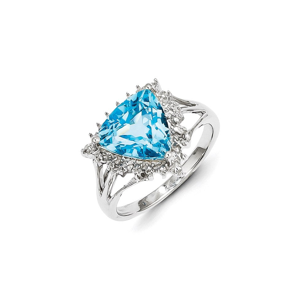 Image of ID 1 Sterling Silver Rhodium Trillion Lt Swiss Blue Topaz & Diamond Ring