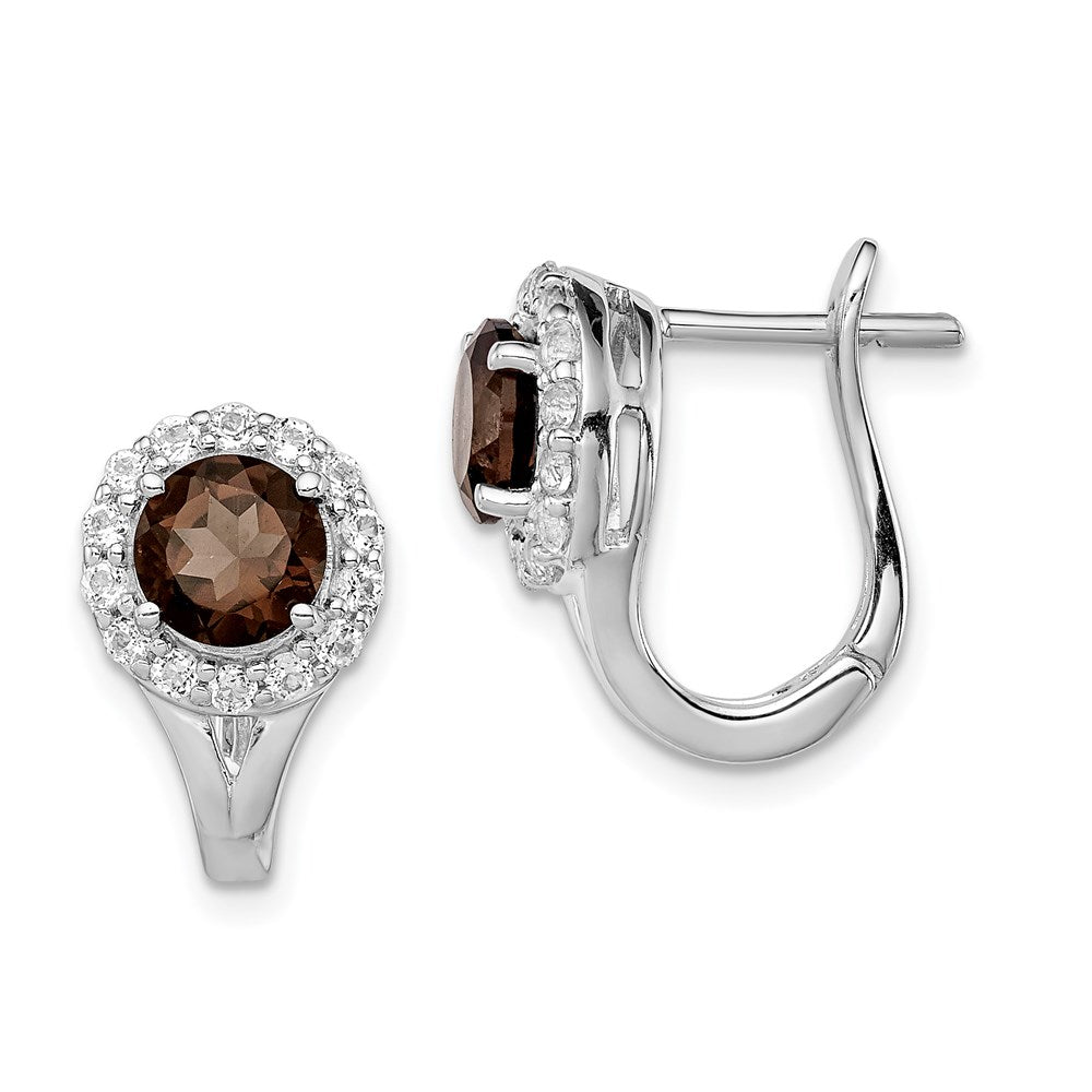 Image of ID 1 Sterling Silver Rhodium White Topaz & Smoky Quartz Hinged Earrings