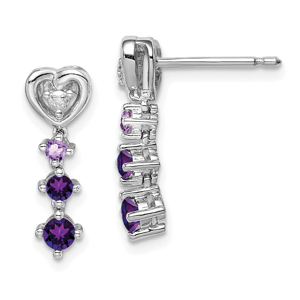 Image of ID 1 Sterling Silver Rhodium-plated Amethyst & Pink Quartz Diamond Earrings