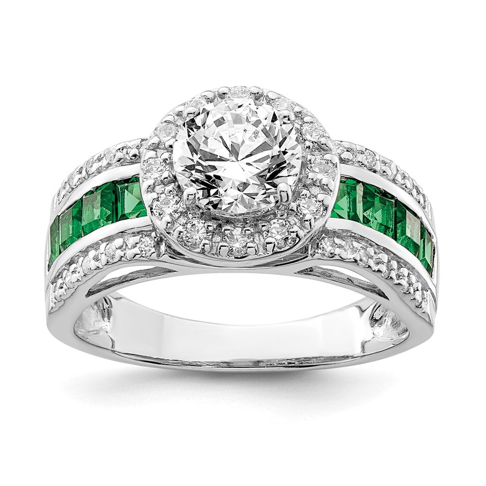 Image of ID 1 Sterling Silver Rhodium-plated CZ and Lab Created Emerald Ring