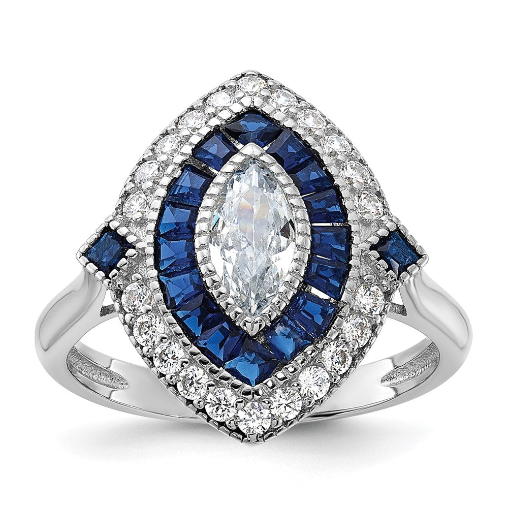 Image of ID 1 Sterling Silver Rhodium-plated CZ and Synthetic Blue Spinel Ring