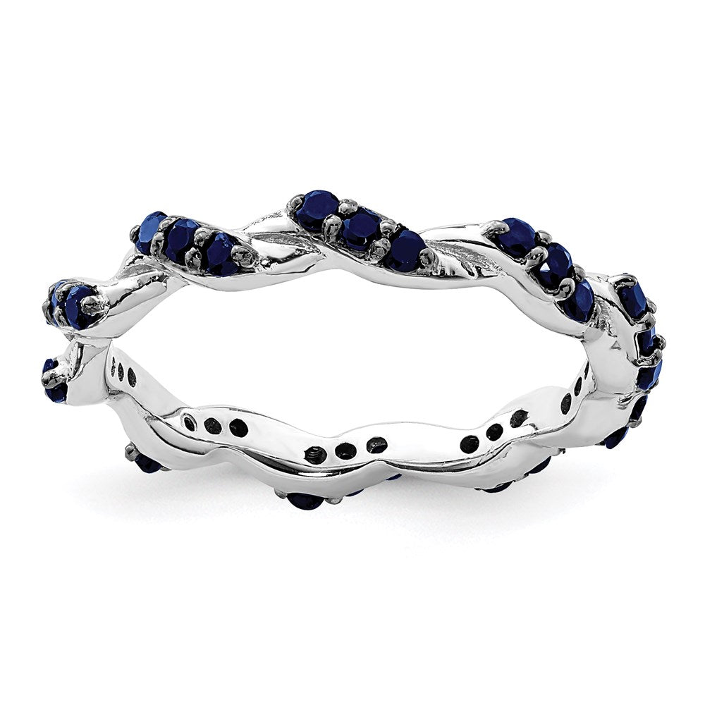 Image of ID 1 Sterling Silver Rhodium-plated Created Sapphire Twisted Eternity Ring