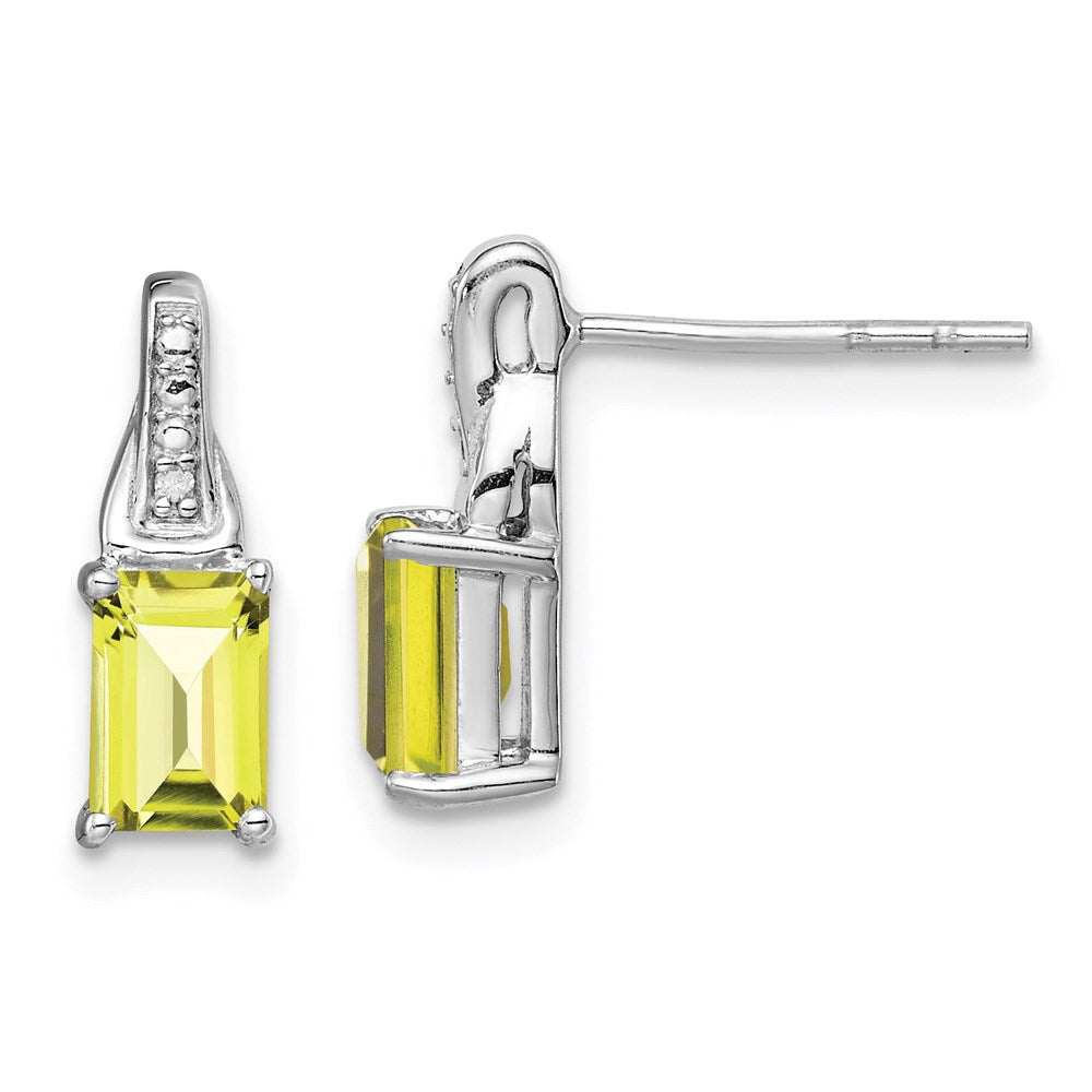 Image of ID 1 Sterling Silver Rhodium-plated Diamond & Lemon Quartz Earrings