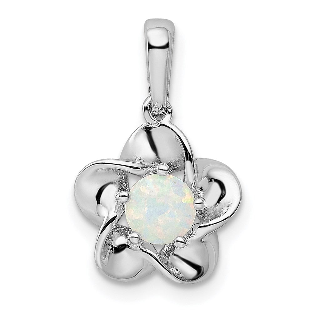 Image of ID 1 Sterling Silver Rhodium-plated Floral Created Opal Pendant