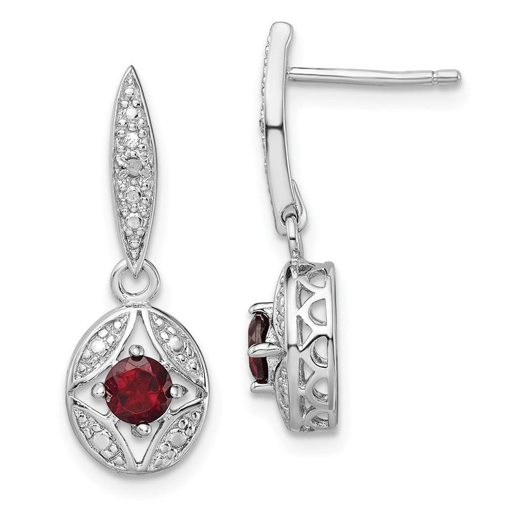 Image of ID 1 Sterling Silver Rhodium-plated Garnet and Diamond Dangle Earrings