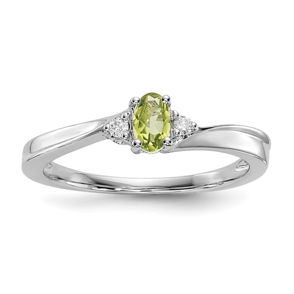 Image of ID 1 Sterling Silver Rhodium-plated Peridot & Diamond Birthstone Ring