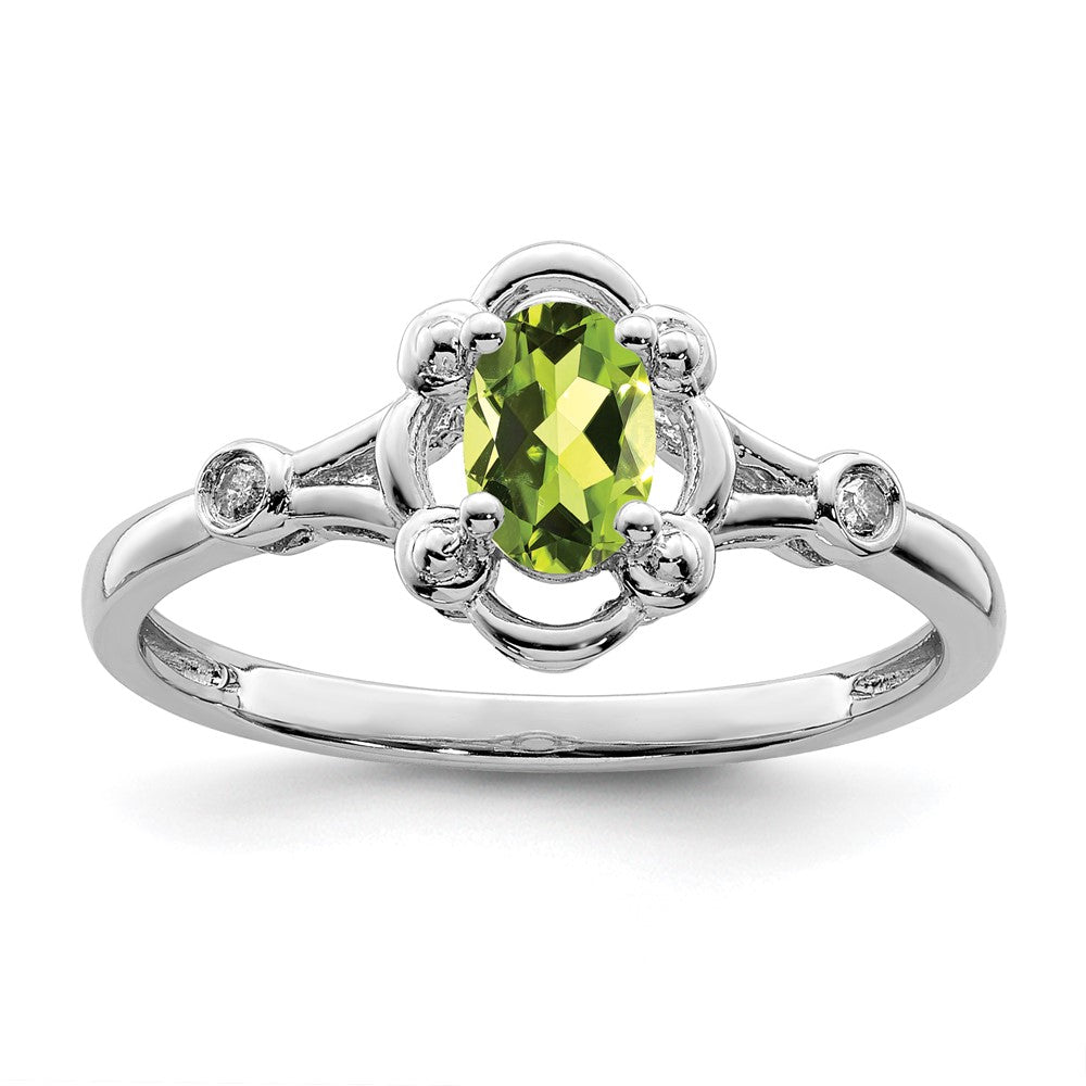 Image of ID 1 Sterling Silver Rhodium-plated Peridot & Diamond Ring