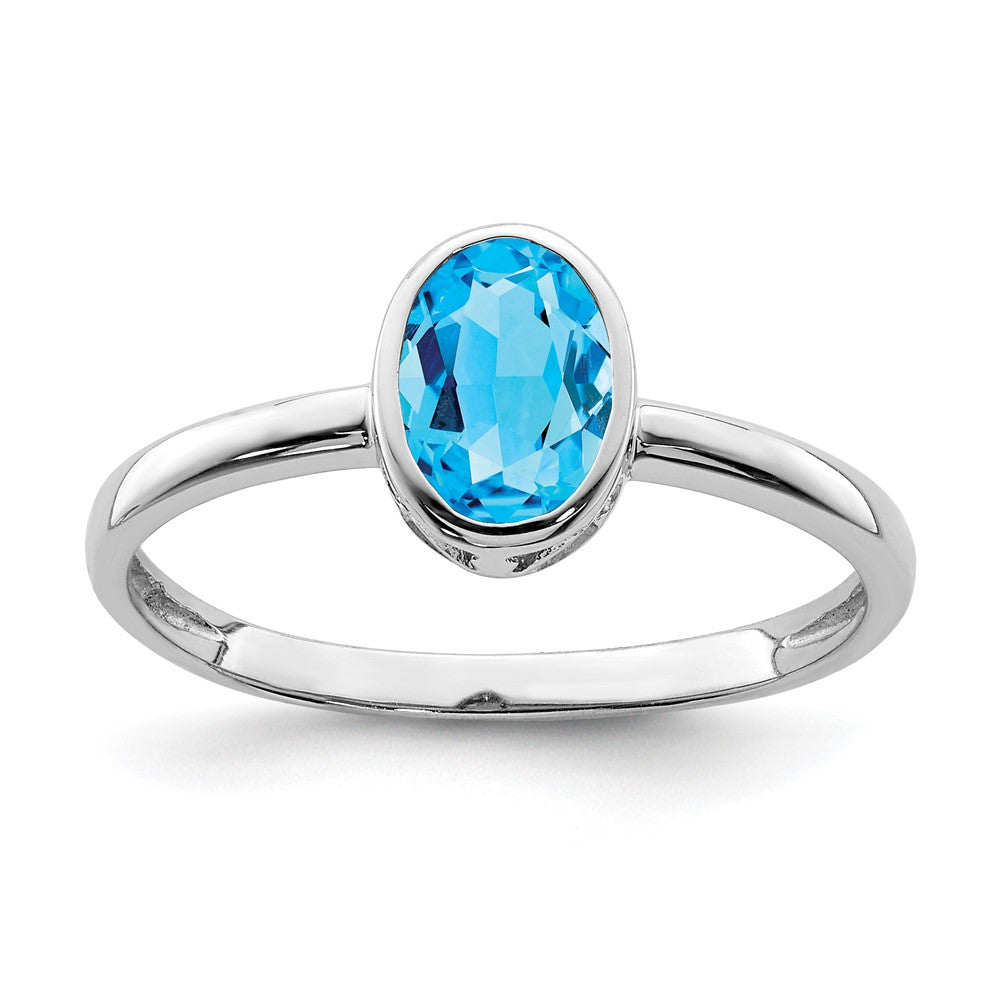Image of ID 1 Sterling Silver Rhodium-plated Polished Blue Topaz Oval Ring