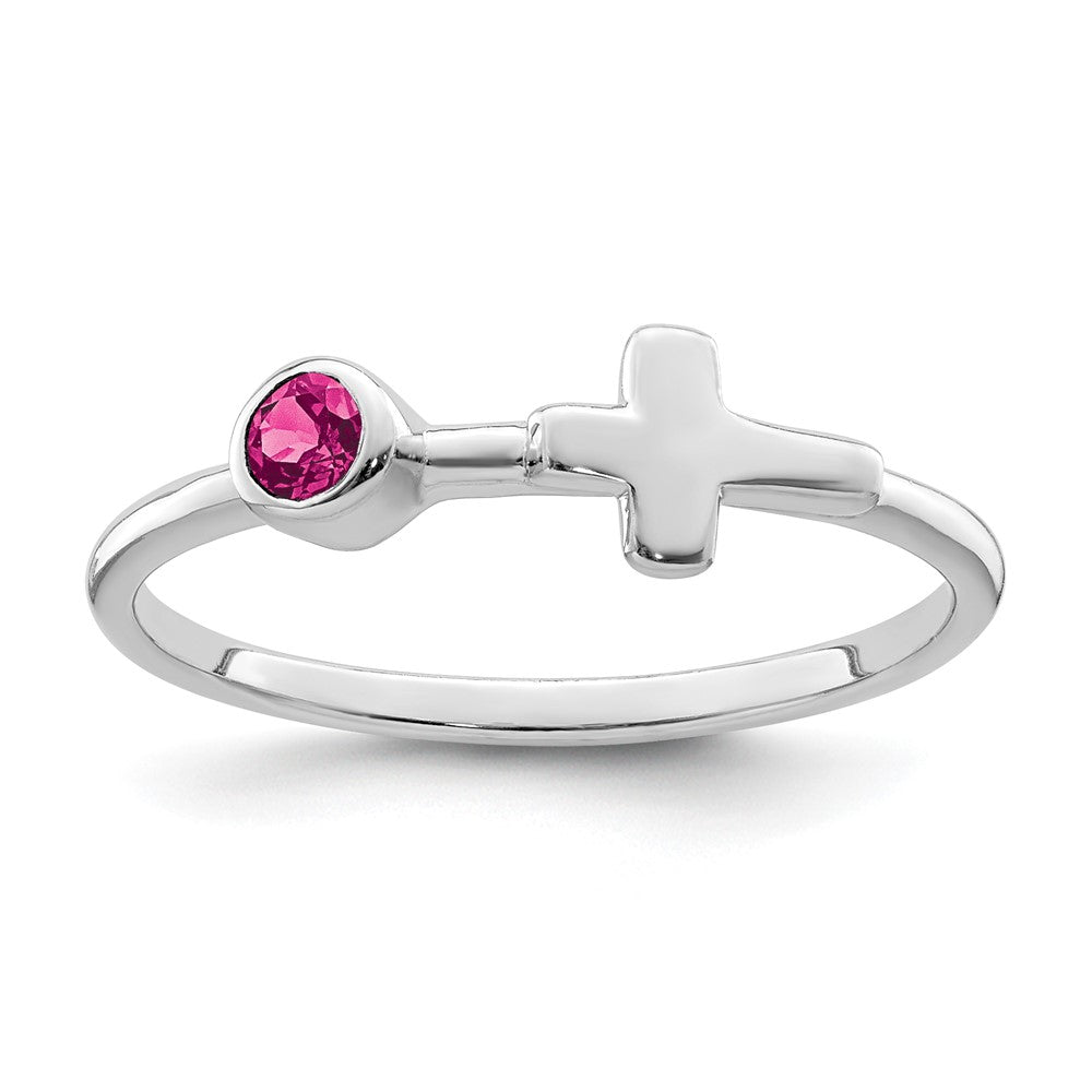 Image of ID 1 Sterling Silver Rhodium-plated Polished Cross Pink Tourmaline Ring