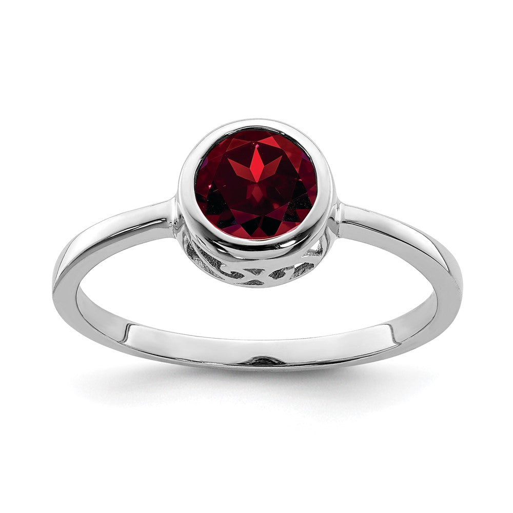 Image of ID 1 Sterling Silver Rhodium-plated Polished Garnet Round Ring
