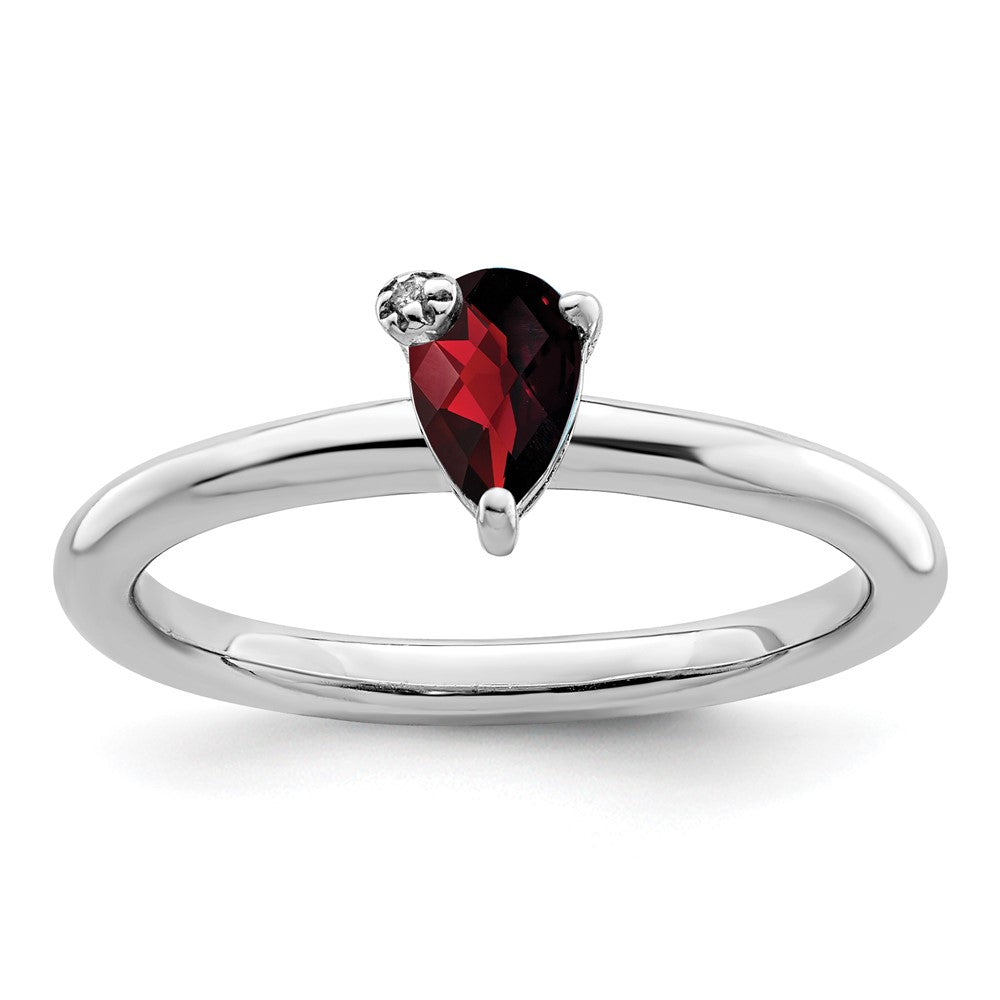 Image of ID 1 Sterling Silver Rhodium-plated Polished Pear Garnet & White Topaz Ring