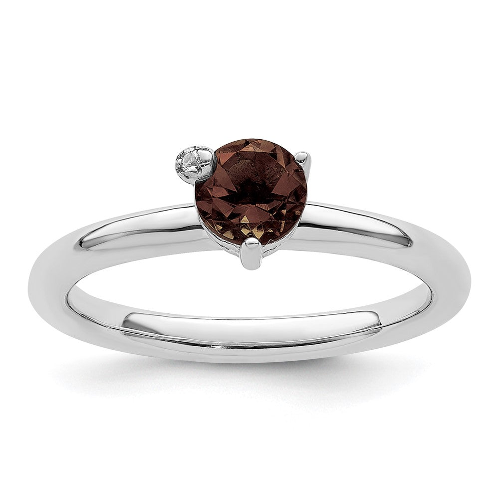 Image of ID 1 Sterling Silver Rhodium-plated Polished Smoky Quartz & White Topaz Ring