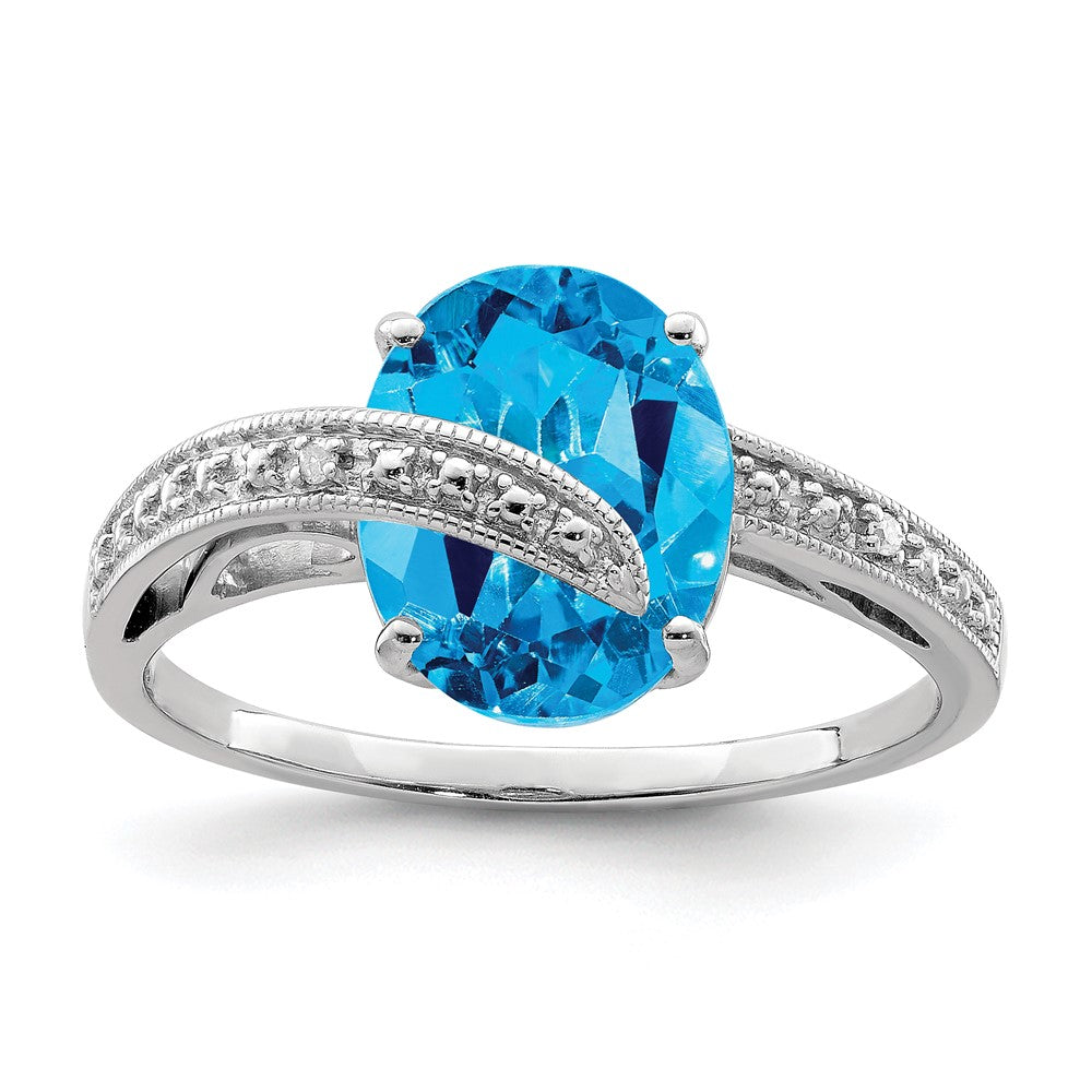 Image of ID 1 Sterling Silver Rhodium-plated Polished Swiss Blue Topaz Dia Accent Ring