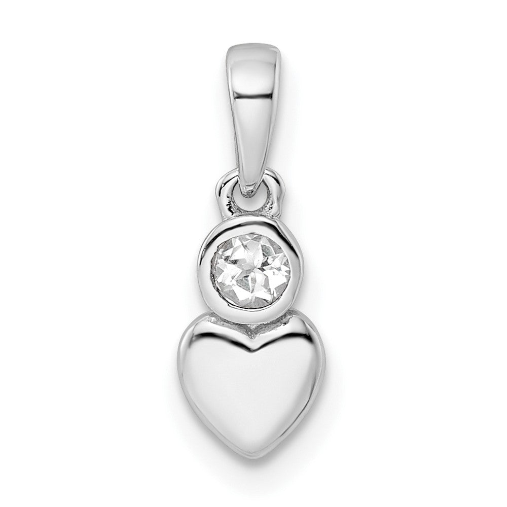 Image of ID 1 Sterling Silver Rhodium-plated Polished White Topaz Heart Pendant