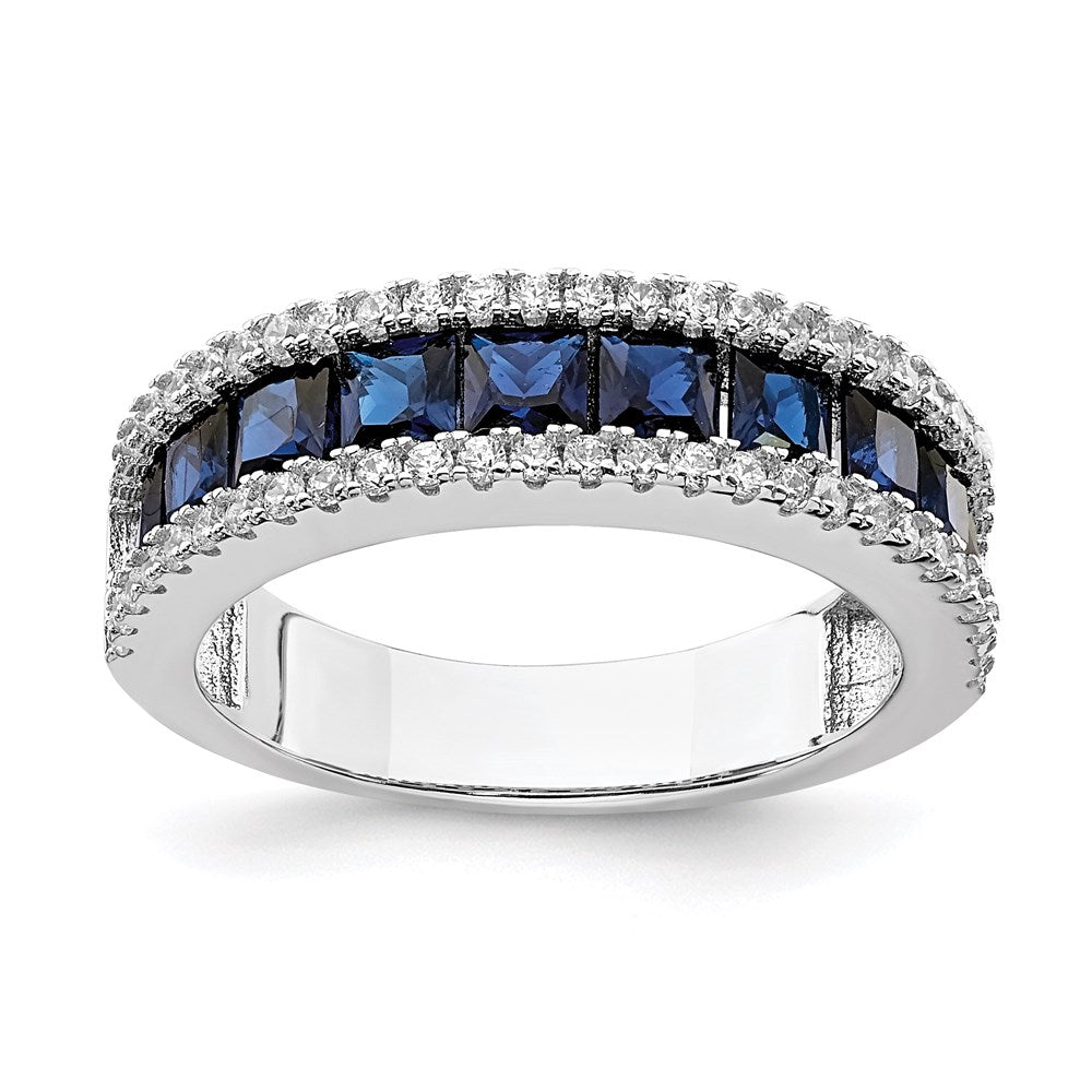 Image of ID 1 Sterling Silver Rhodium-plated Synthetic Blue Spinel & CZ Ring