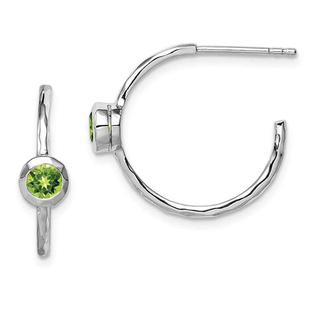 Image of ID 1 Sterling Silver Rhodium-plated w/Peridot Post Hoop Earrings