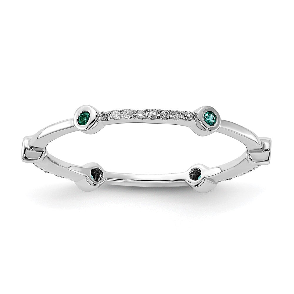 Image of ID 1 Sterling Silver Stack Expressions Polished Created Emerald & Diamond Ring