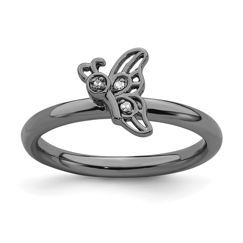 Image of ID 1 Sterling Silver Stackable Expressions Black-plated Butterfly w/Diamond Ring