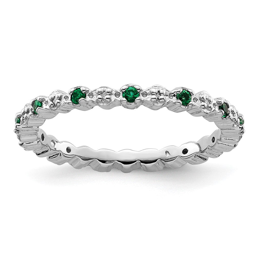 Image of ID 1 Sterling Silver Stackable Expressions Cr Emerald & Diamond Ring
