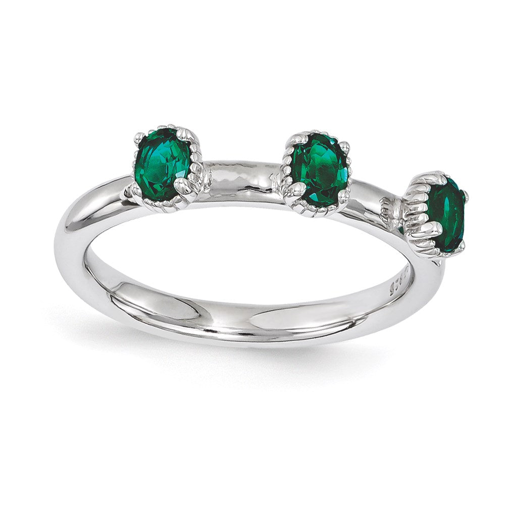Image of ID 1 Sterling Silver Stackable Expressions Created Emerald Three Stone Ring