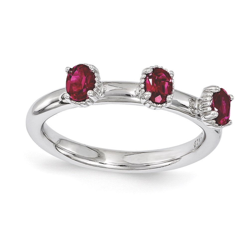 Image of ID 1 Sterling Silver Stackable Expressions Created Ruby Three Stone Ring